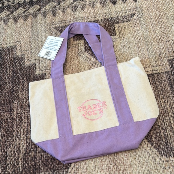 Trader Joes mini pastel canvas tote bag in purple - Picture 4 of 4